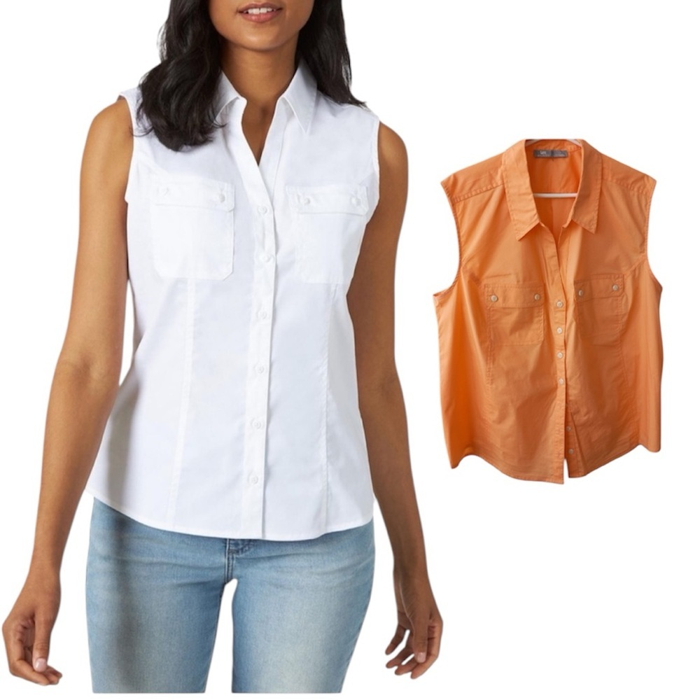 Riders By Lee Women's Bright Orange Sleeveless Button Down Shirt Size 1X US